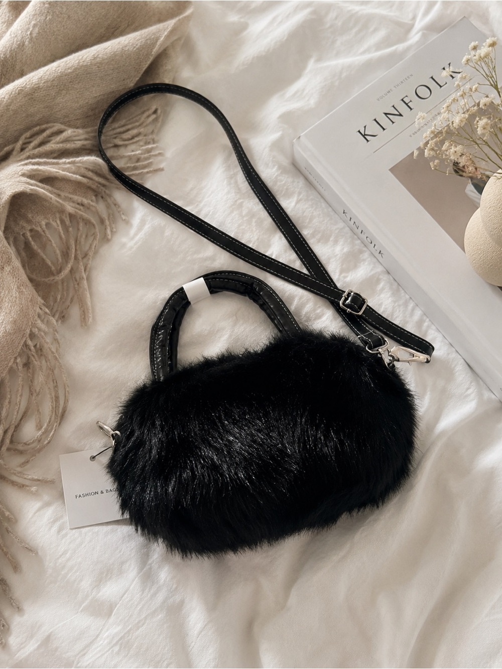 🆕 Black Faux Fur Crossbody Handbag